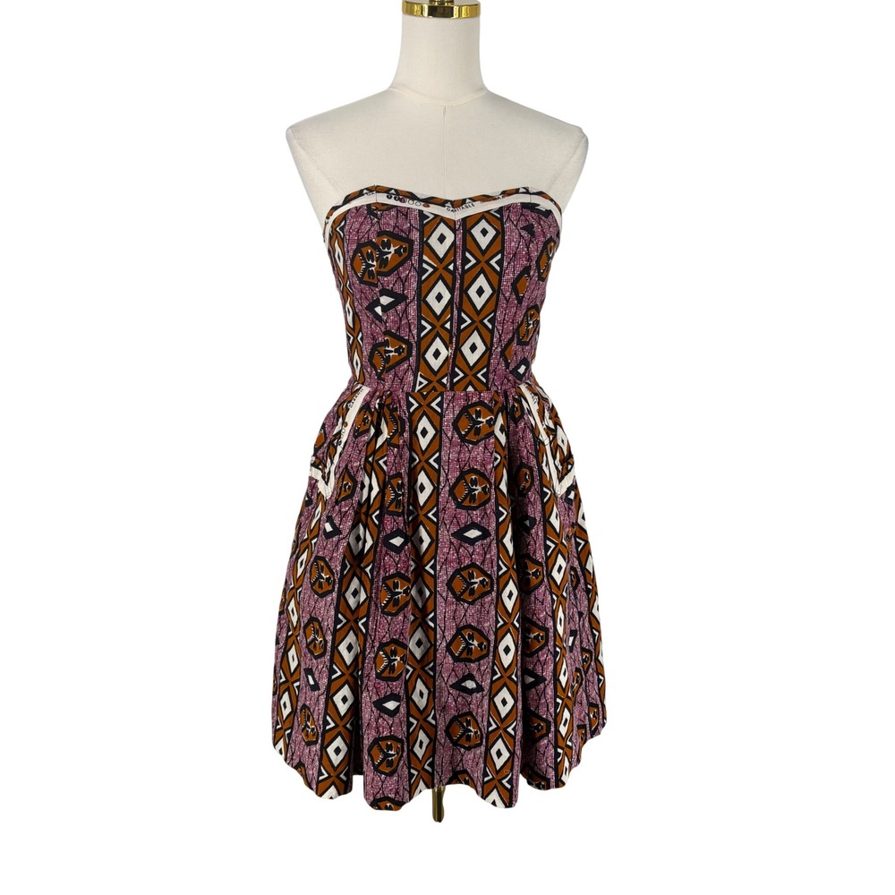 Zacharys Smile White Label Strapless African Wax Print‎ Dress Size 6 Pockets